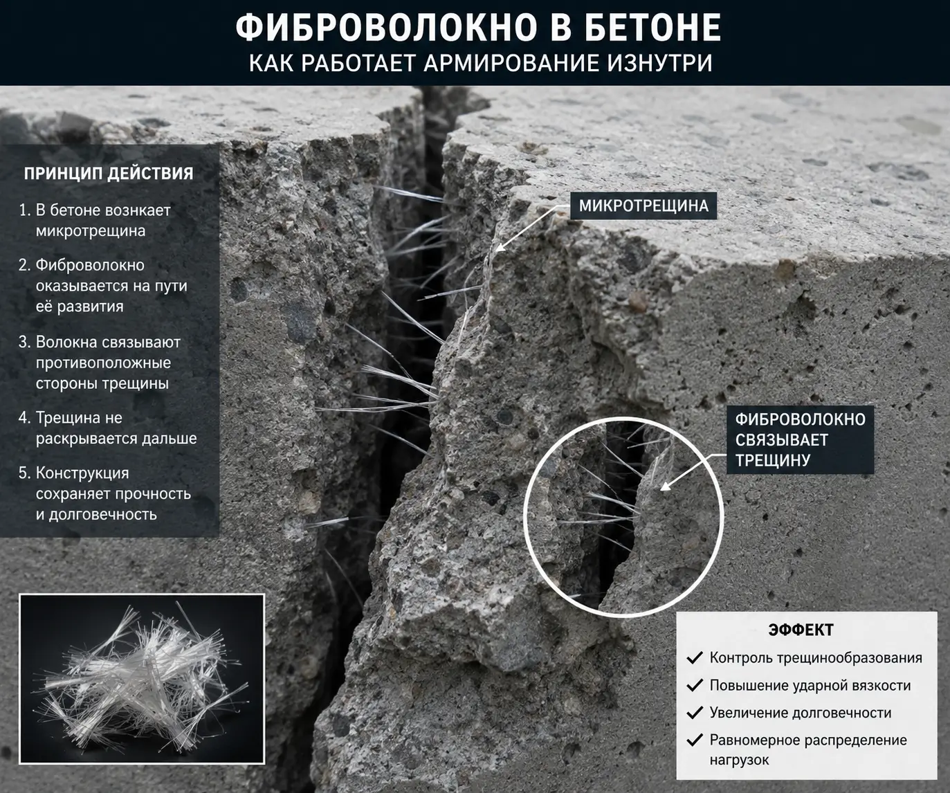 Фиброволокно для бетона