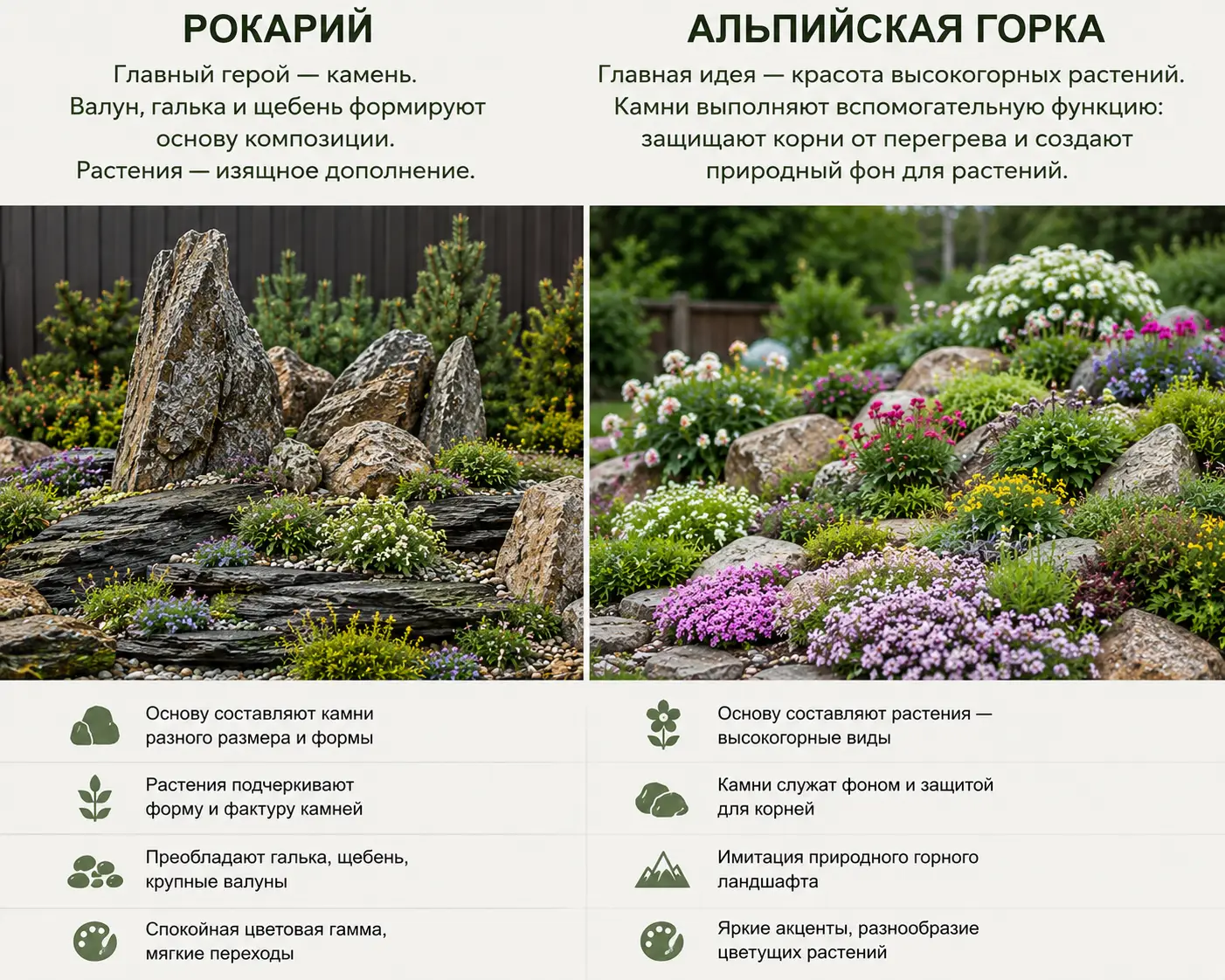 Разница между рокарием и альпийской горкой