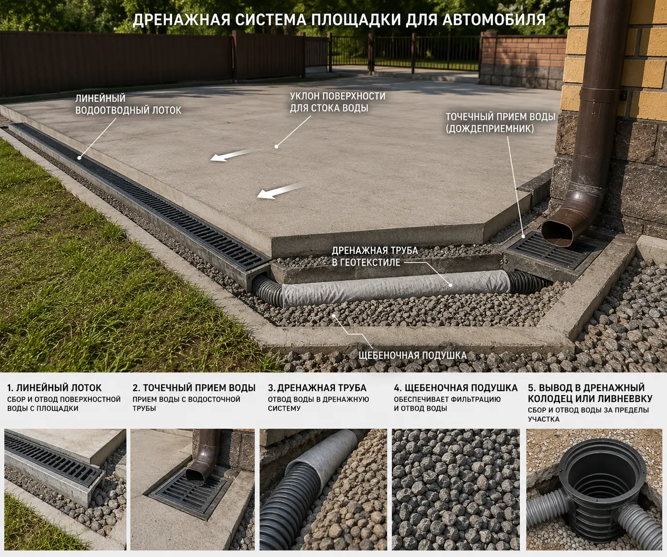Дренажная система вокруг площадки